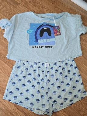 Light Blue 'Monday Mood' Inside Out Pajama Set